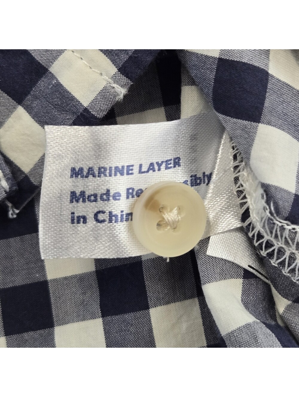 Marine Layer Gingham Button Up Shirt Womens M Navy White Pima Cotton Relaxed NWT - Picture 9 of 12